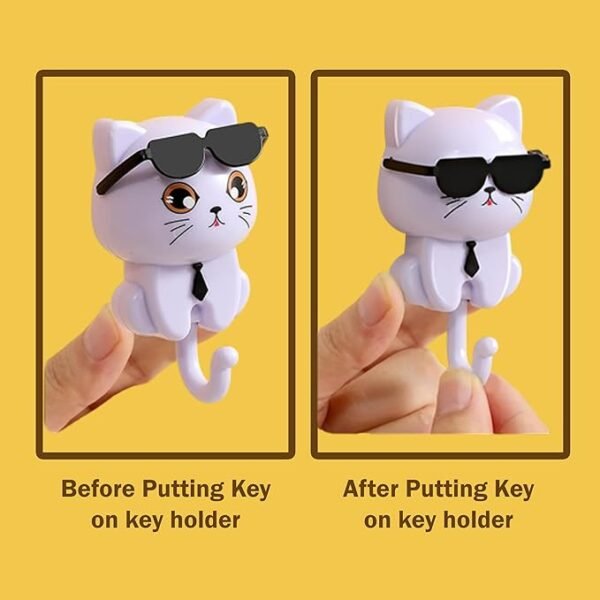 Live Unique Decorative Cat Key Holder with Sunglasses, White Kitty Key Holder, Cute Home Organiser, Gift for cat Lover - Image 3