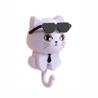 Live Unique Decorative Cat Key Holder with Sunglasses, White Kitty Key Holder, Cute Home Organiser, Gift for cat Lover